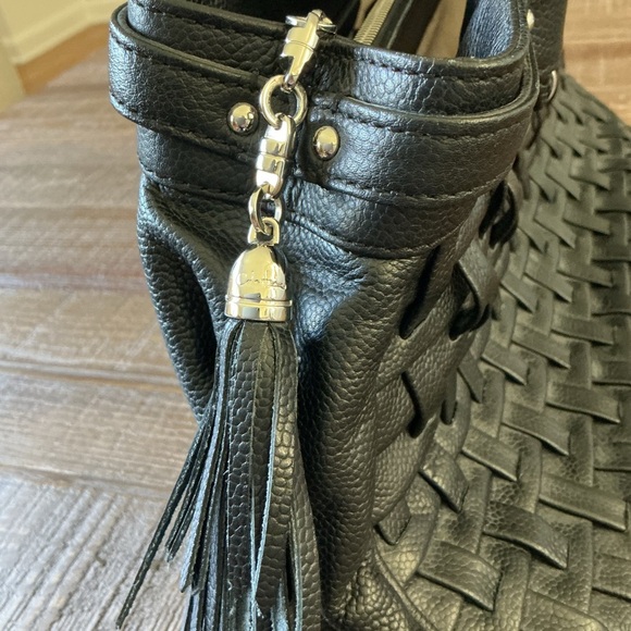 Cole Haan Genevieve Leather Weave Large Tote Bag Suede Interior - Picture 10 of 14
